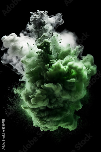 black and green smoke explosion on black background