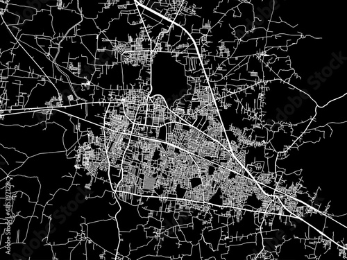 Vector road map of the city of Tumkur in the Republic of India with white roads on a black background.