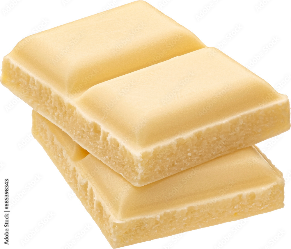 White milk chocolate pieces isolated White milk chocolate pieces isolated