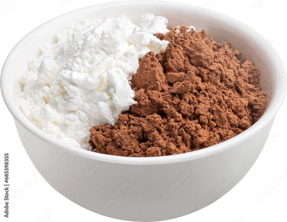 Flour and cocoa powder mix isolated Flour and cocoa powder mix isolated