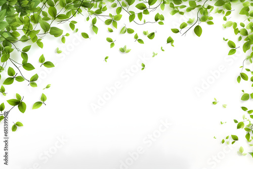 Falling green leaves isolated on a white background. Spring foliage .