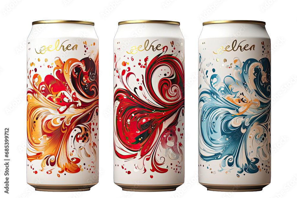 Obraz premium Three Full Color new cola cans On Transparent Background 