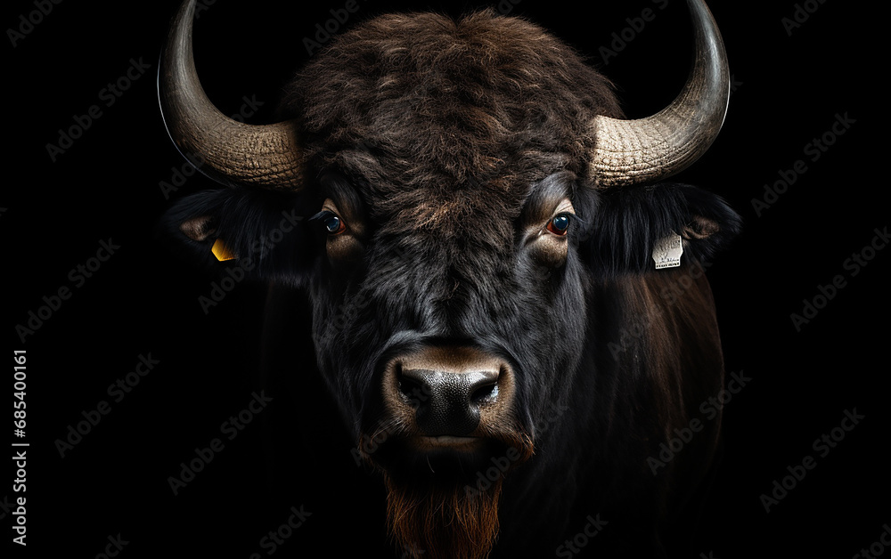 Naklejka premium Búfalo em fundo preto