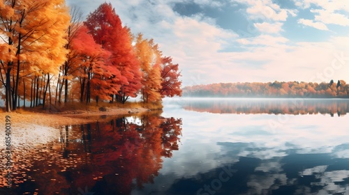 fail foilage autumn landscape with lake and trees