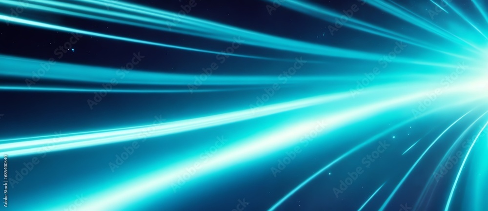 Teal curved neon lights on outer space cosmos background depicting motion and speed of light from Generative AI Teal curved neon lights on outer space cosmos background depicting motion and speed of light from Generative AI