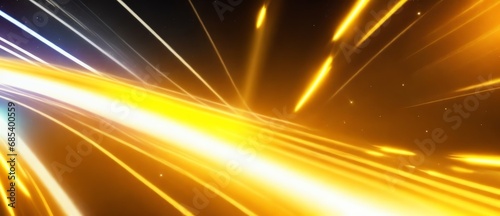 Yellow curved neon lights on outer space cosmos background depicting motion and speed of light from Generative AI