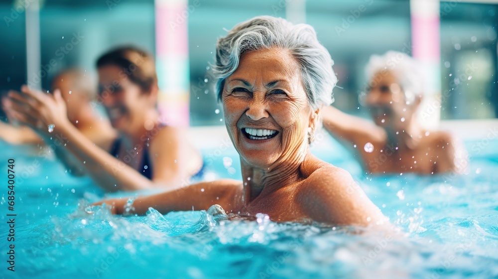 Mature woman enjoying relaxing in swimming pool
