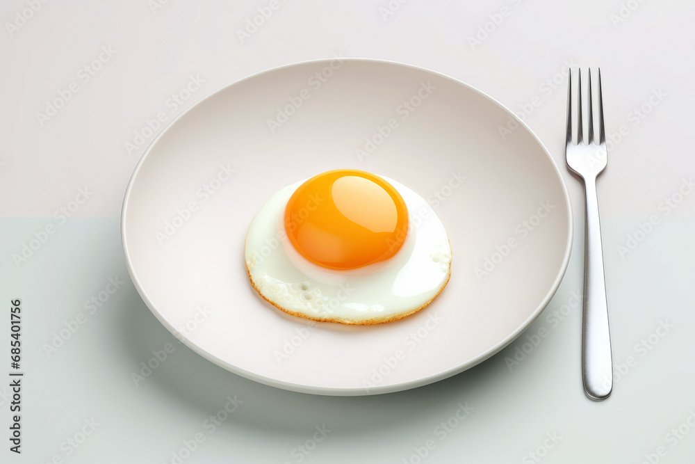 Delicious breakfast consisting of a fried egg with yellow yolk served on a light beige ceramic plate on a table on a light background with a fork next to it, minimalist fried egg scene.generative ai
Delicious breakfast consisting of a fried egg with yellow yolk served on a light beige ceramic plate on a table on a light background with a fork next to it, minimalist fried egg scene.generative ai