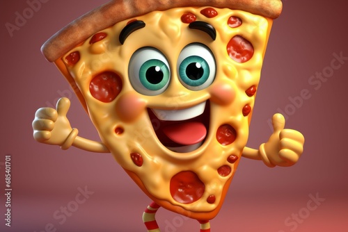 Cartoon character Pizza. Illustration or drawing with selective focus and copy space