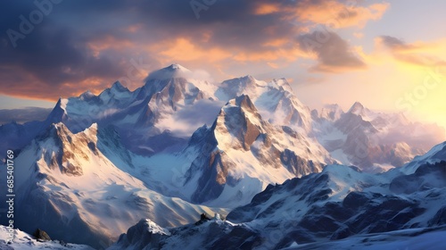 Majestic mountain peaks with snow-capped summits