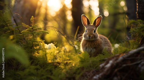 a rabbit in the forest during the sunset © Alin