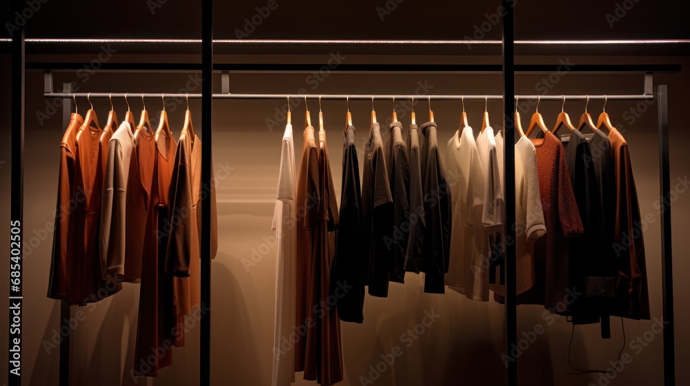 Clothing on hanger at the modern shop 