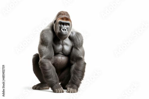 Gorilla isolated on white background, front view.generative ai