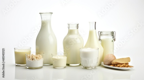Fresh eco Dairy products on white background