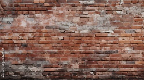 Old red brick wall background, wide panorama of masonry.