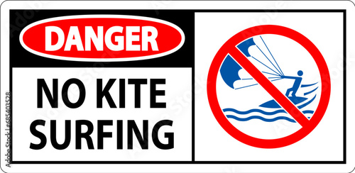 Water Safety Sign Danger, No Kite Surfing