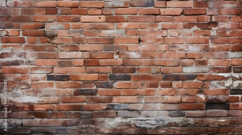 Old red brick wall background, wide panorama of masonry.