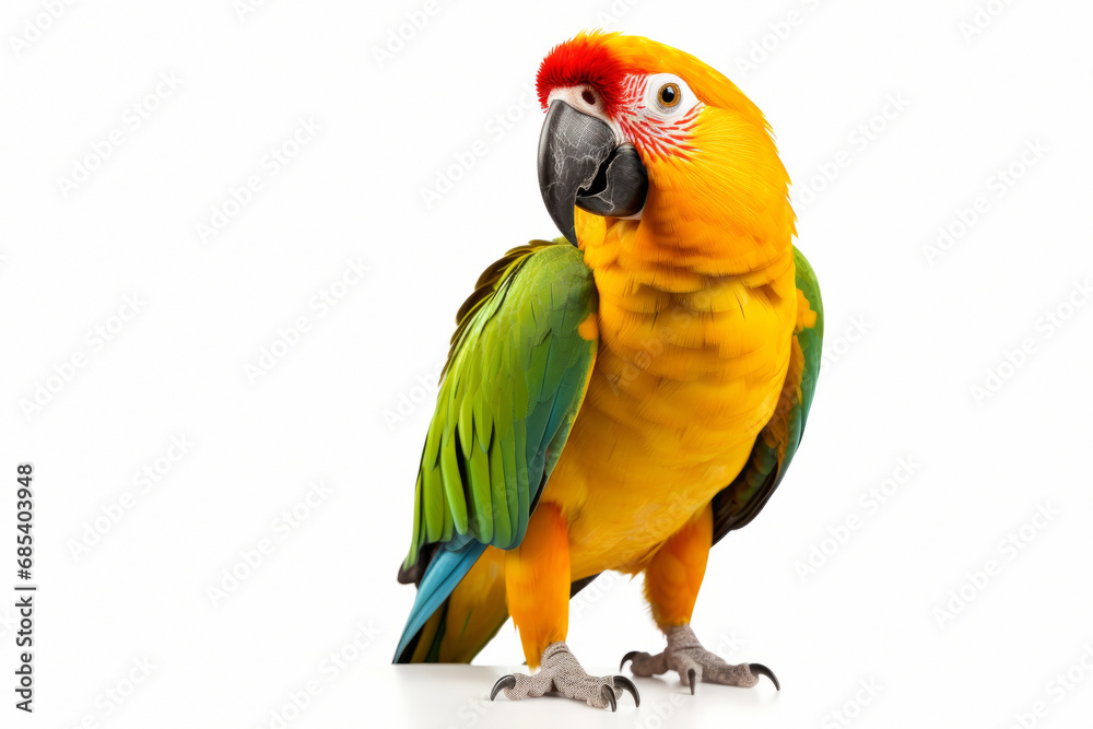 Parrot isolated on white background, close up front view.generative ai