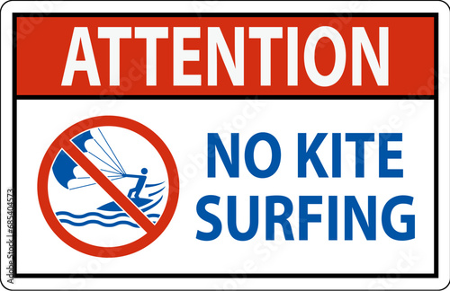 Water Safety Sign Attention, No Kite Surfing