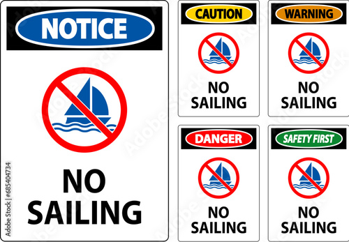 Water Safety Sign Attention, No Sailing