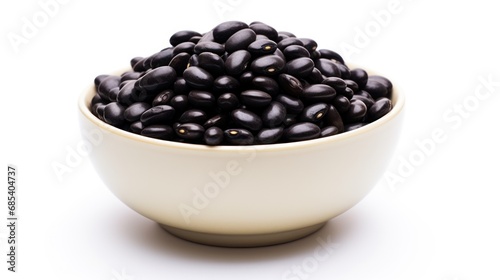 organic black beans in a bowl on white background 