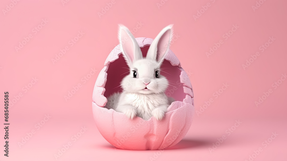 the Easter Bunny sits in a broken egg the Easter Bunny sits in a broken egg