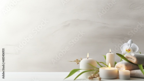 Spa background with a space for a text top view  Spa product are placed in luxury spa resort room 