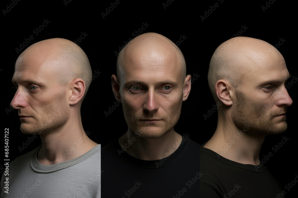Face serious male men caucasian background isolated head white adult person bald portrait