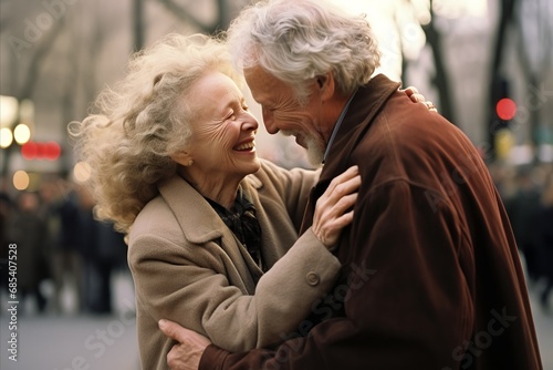 Smiling Elderly Couple Enjoying a Heartwarming Moment of Laughter During Their Lovely Outdoor Date