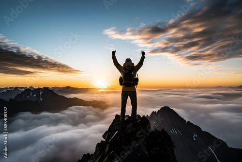 silhouette of a person on the top of mountain