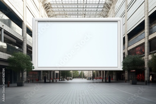 Blank white billboard on a city street, 3d rendering, Ai Generated
