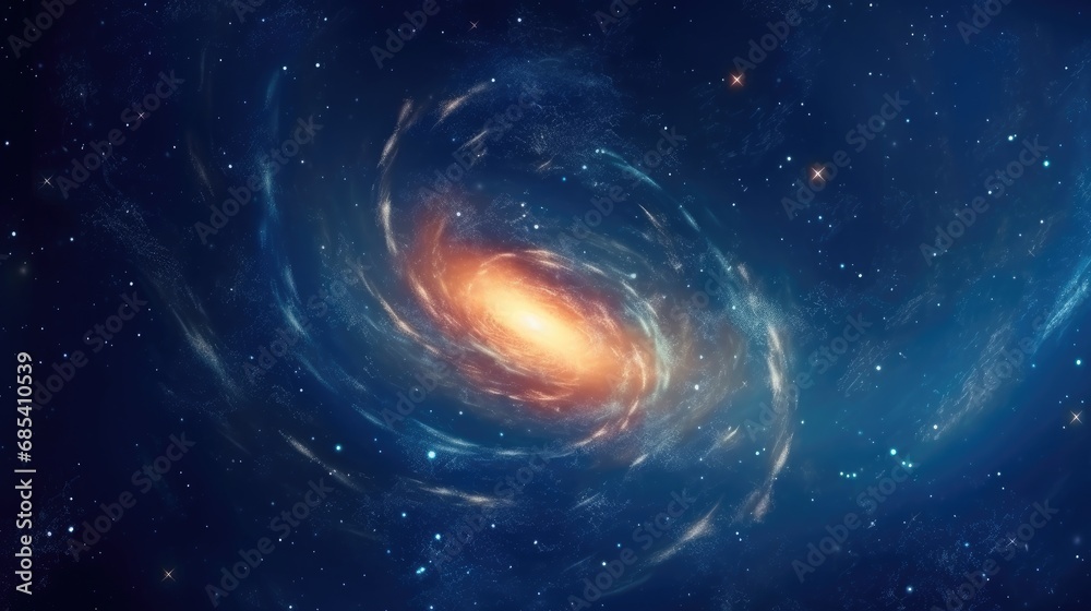 Beautiful spiral galaxy with glowing stars for modern science concept background. Generative AI