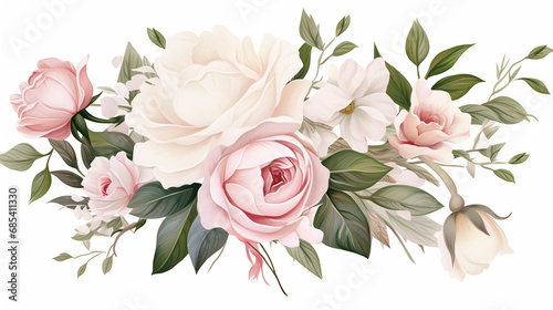 rose watercolor painting white creamy and pink flower. luxury wedding invitation cards #685411330