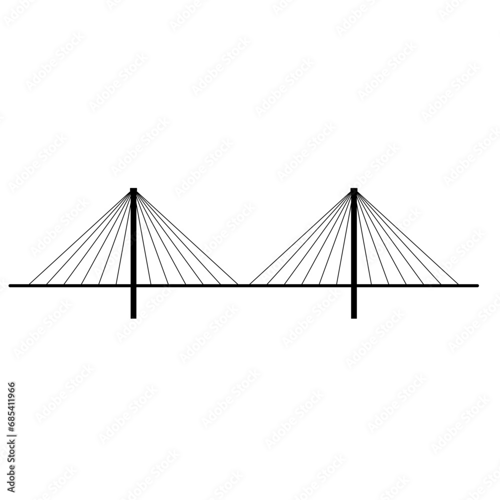 Cable stayed bridge silhouette vector. City bridge silhouette can be ...