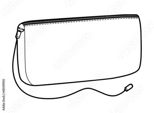 Pochette clutch silhouette bag. Fashion accessory technical illustration. Vector satchel front 3-4 view for Men, women, unisex style, flat handbag CAD mockup sketch outline isolated