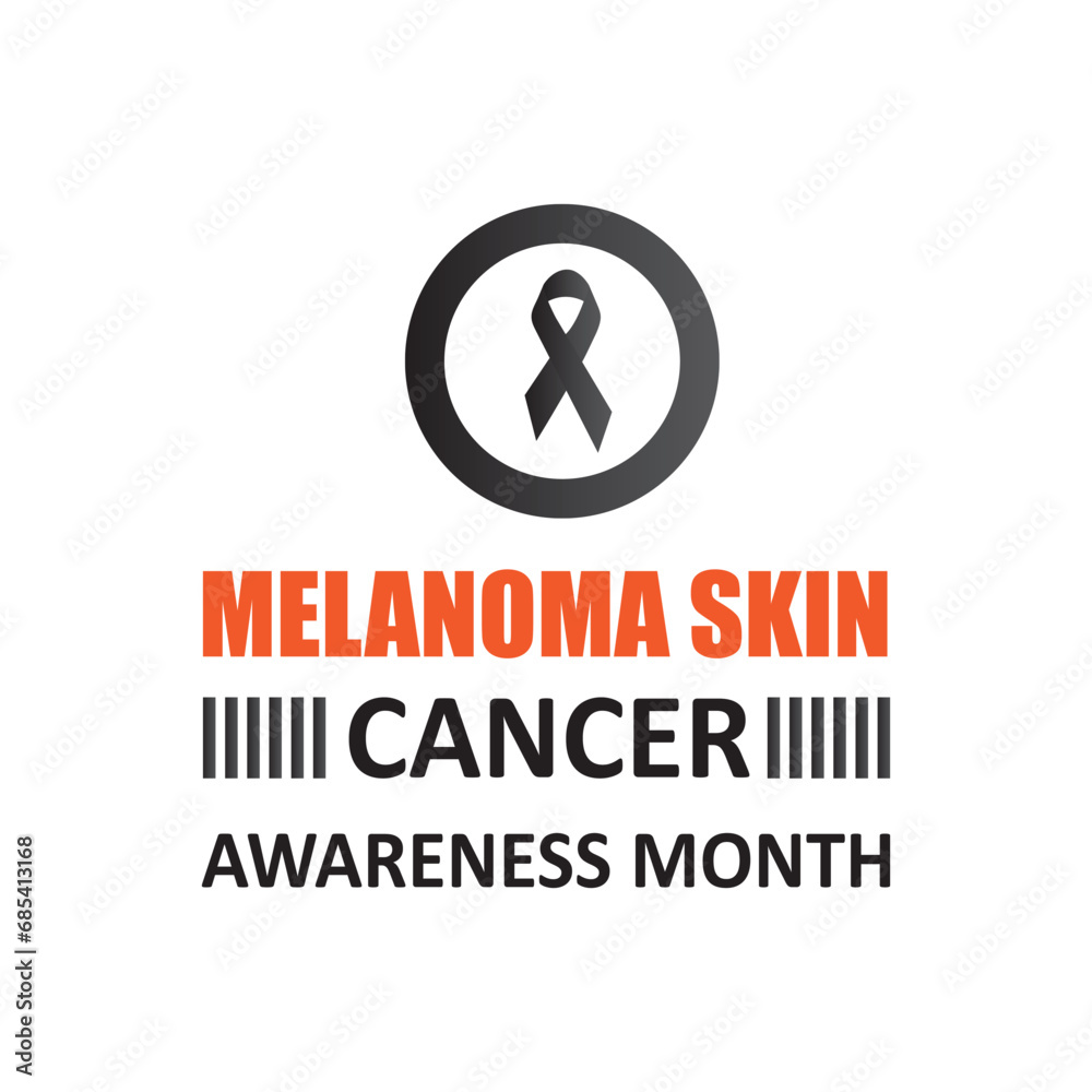 Melanoma and skin cancer awareness month , Black Ribbon on Black Background. Melanoma, Skin Cancer Awareness Month flat illustration..eps