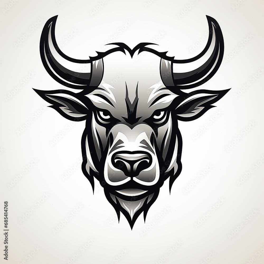 An angry bull logo, headshot, graphic, for sports clubs or organisations.