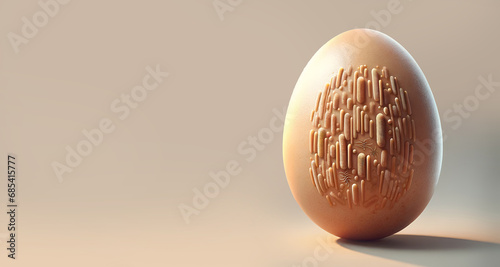 Render of microorganisms on an egg, representing medical studies and biological research. Salmonella Enteritidis. Virus, bacteria. Copy space photo