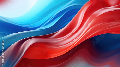 Abstract background of red, blue, and white liquid wavy lines. 