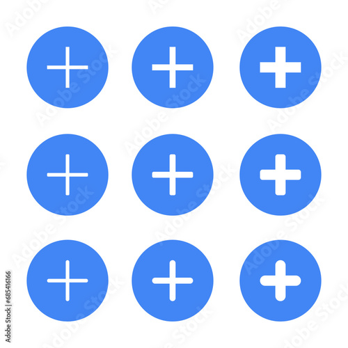 Add button icon vector in blue circle. Plus sign symbol