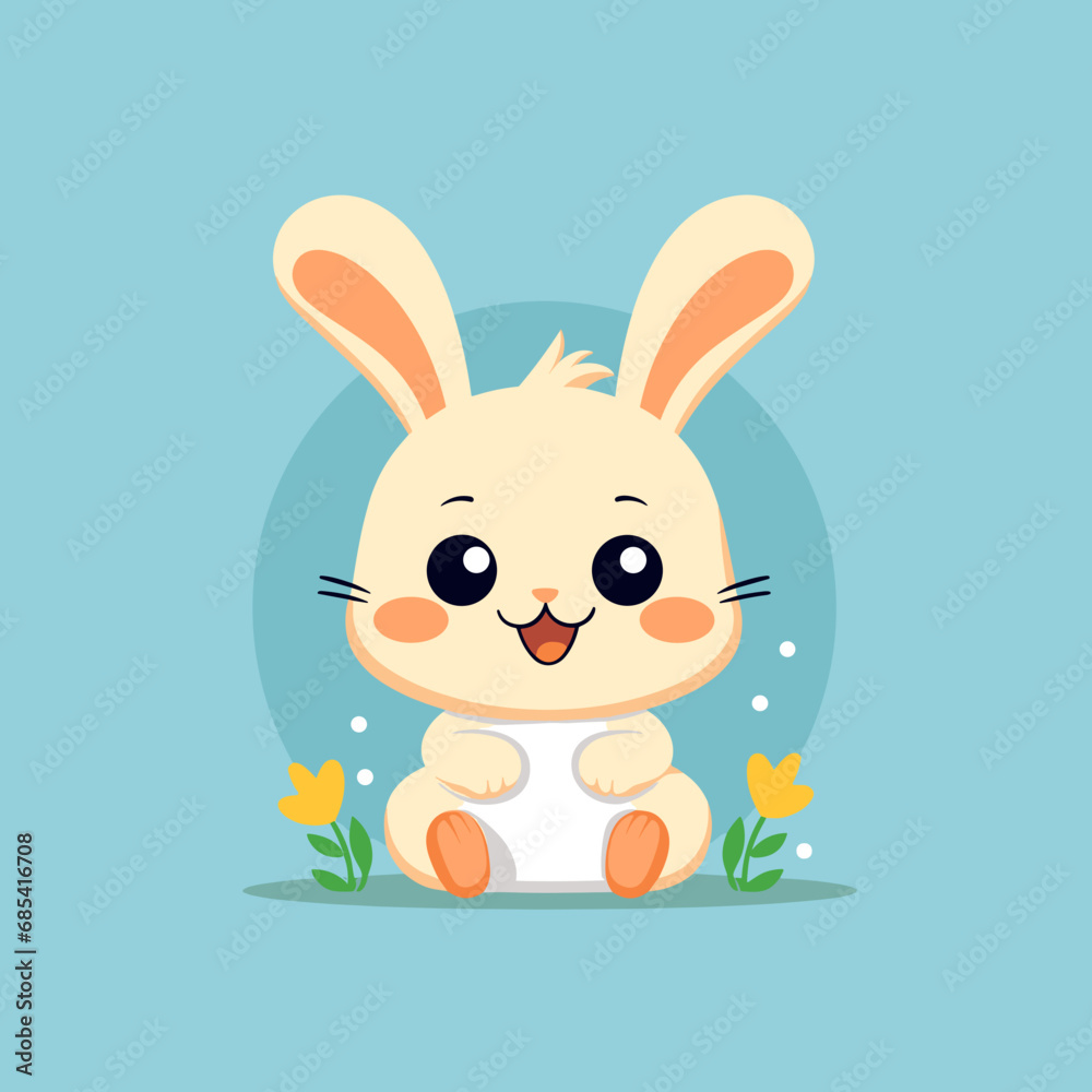 Fototapeta premium Happy Rabbit puppy dog, plain background, cartoon 