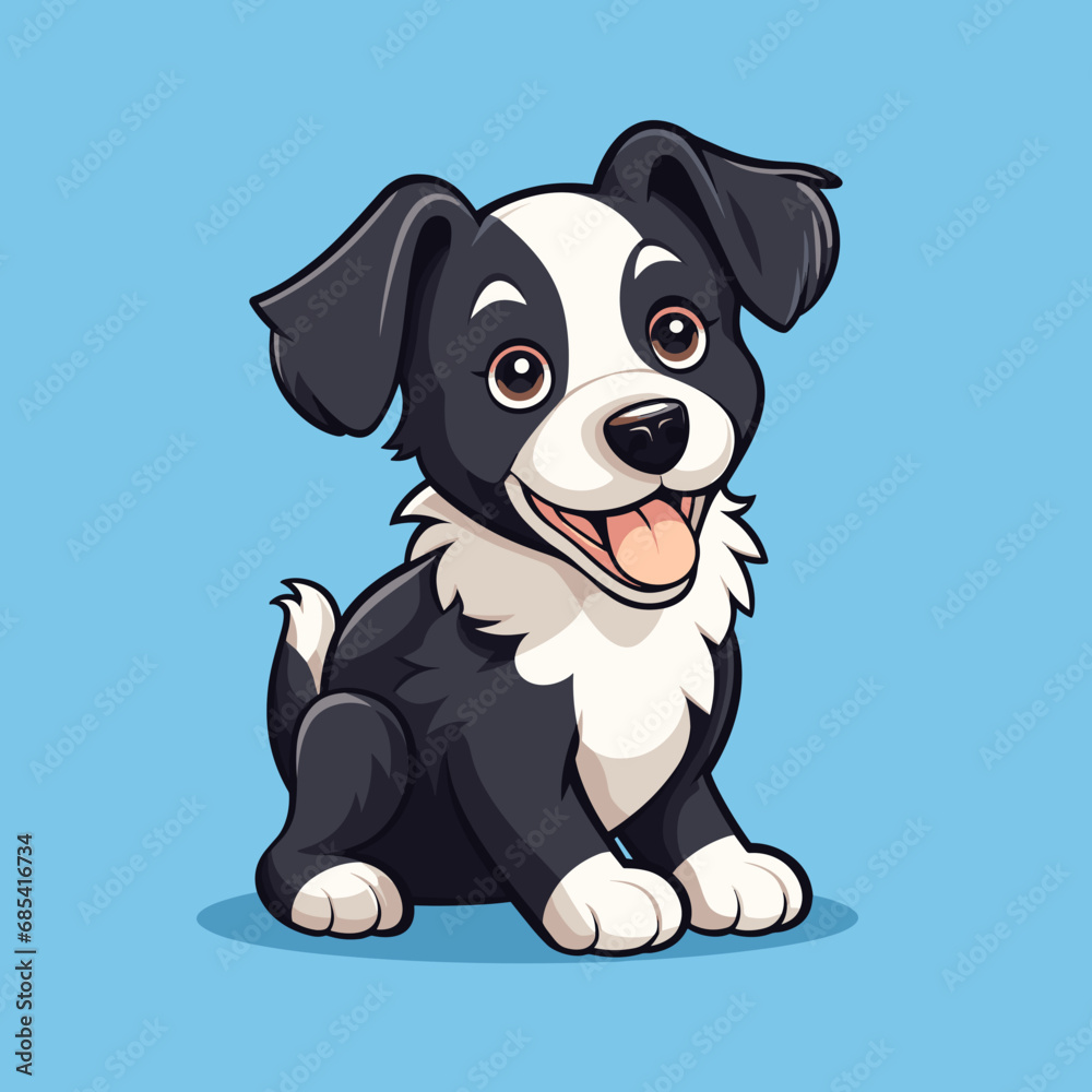 Happy Border Collie puppy dog, plain background, cartoon 