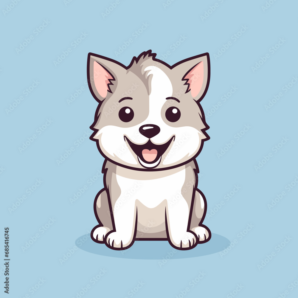 Happy Huskey puppy dog, plain background, cartoon Happy Huskey puppy dog, plain background, cartoon