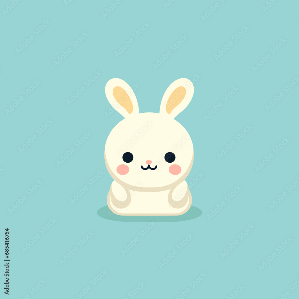 Fototapeta premium Happy baby rabbit, plain background, cartoon 
