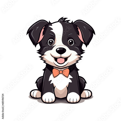 Fototapeta Naklejka Na Ścianę i Meble -  Happy Border Collie puppy dog, plain background, cartoon 