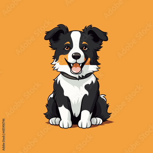 Happy Border Collie puppy dog, plain background, cartoon	
