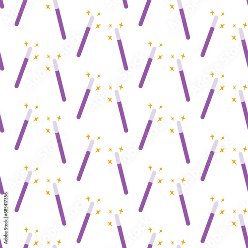 Seamless pattern with cute magic wand and decorative elements of stars. Endless background texture