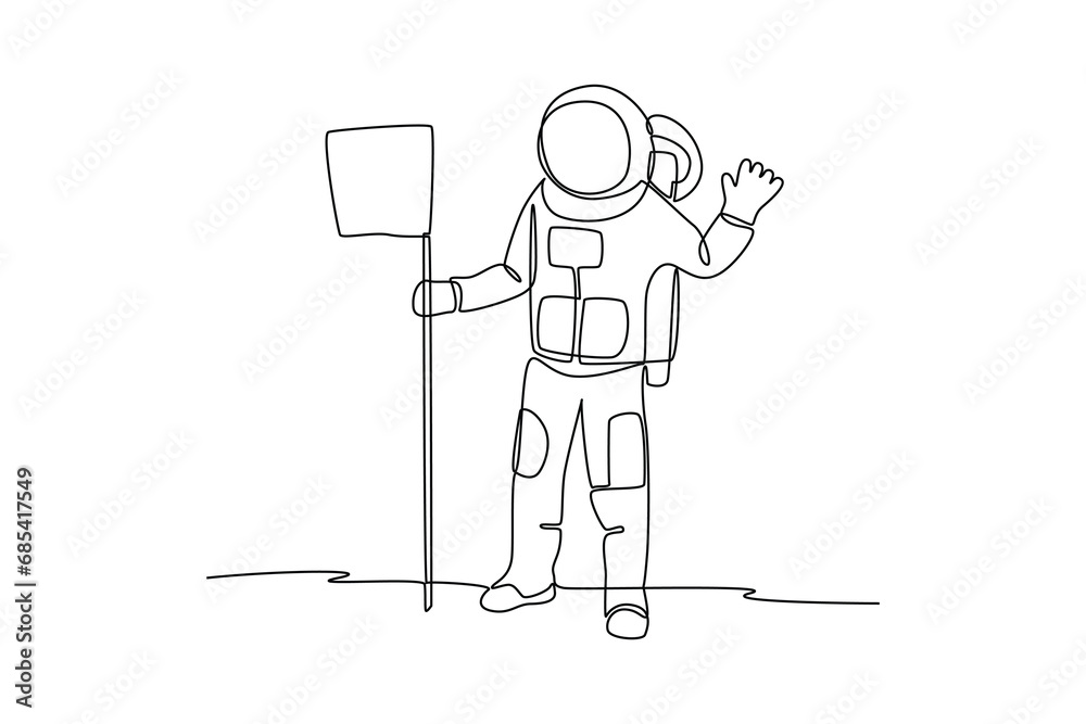 Continuous one line drawing Astronaut, planet and space object. space concept. Doodle vector illustration.