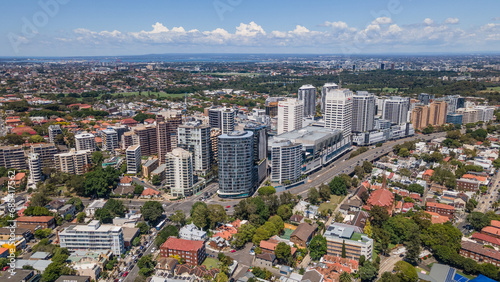 Aerial drone view of Bondi Junction in the Eastern Suburbs of Sydney, NSW Australia on a sunny day photo