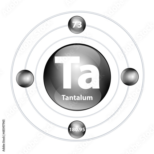 Icon structure chemical element Tantalum (Ta) round shape circle black with surround ring. Period number shows of energy levels of electron. Study science for education. 3D Illustration vector. photo